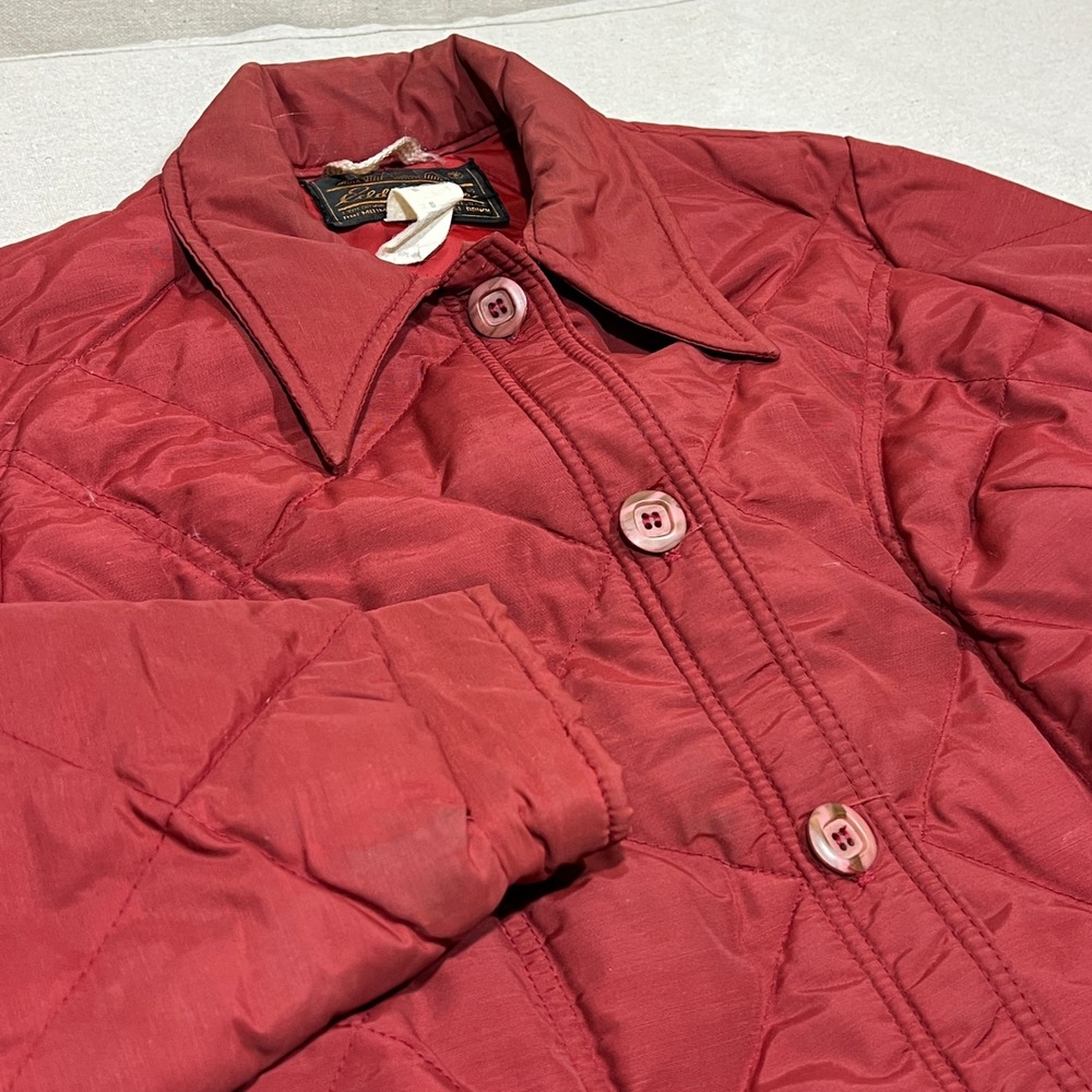 Vintage 70s Eddie Bauer Goose Down Red Belted Quilted Jacket Small Ski Puffer